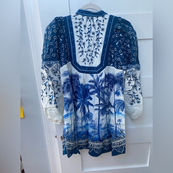 Farm Rio long sleeve mini dress in blue palm trees - Picture 9 of 10